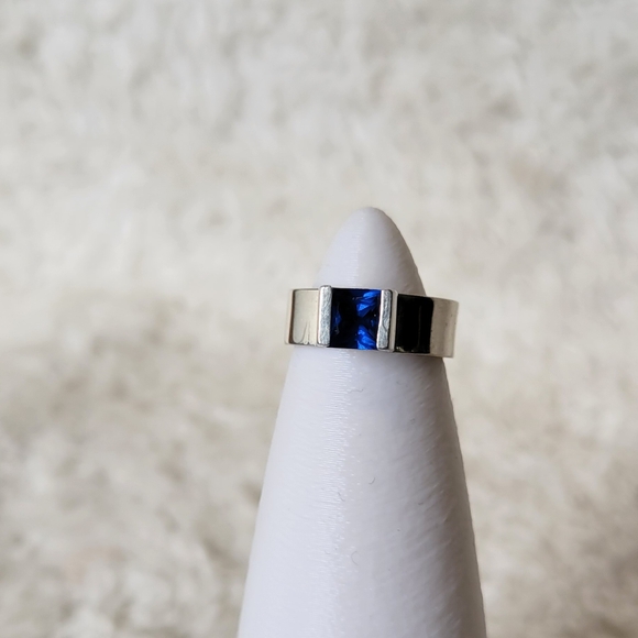 RARE! Silver Sterling 925 Stamped Signet Statement Ring with Real Blue Sapphire - Picture 4 of 9